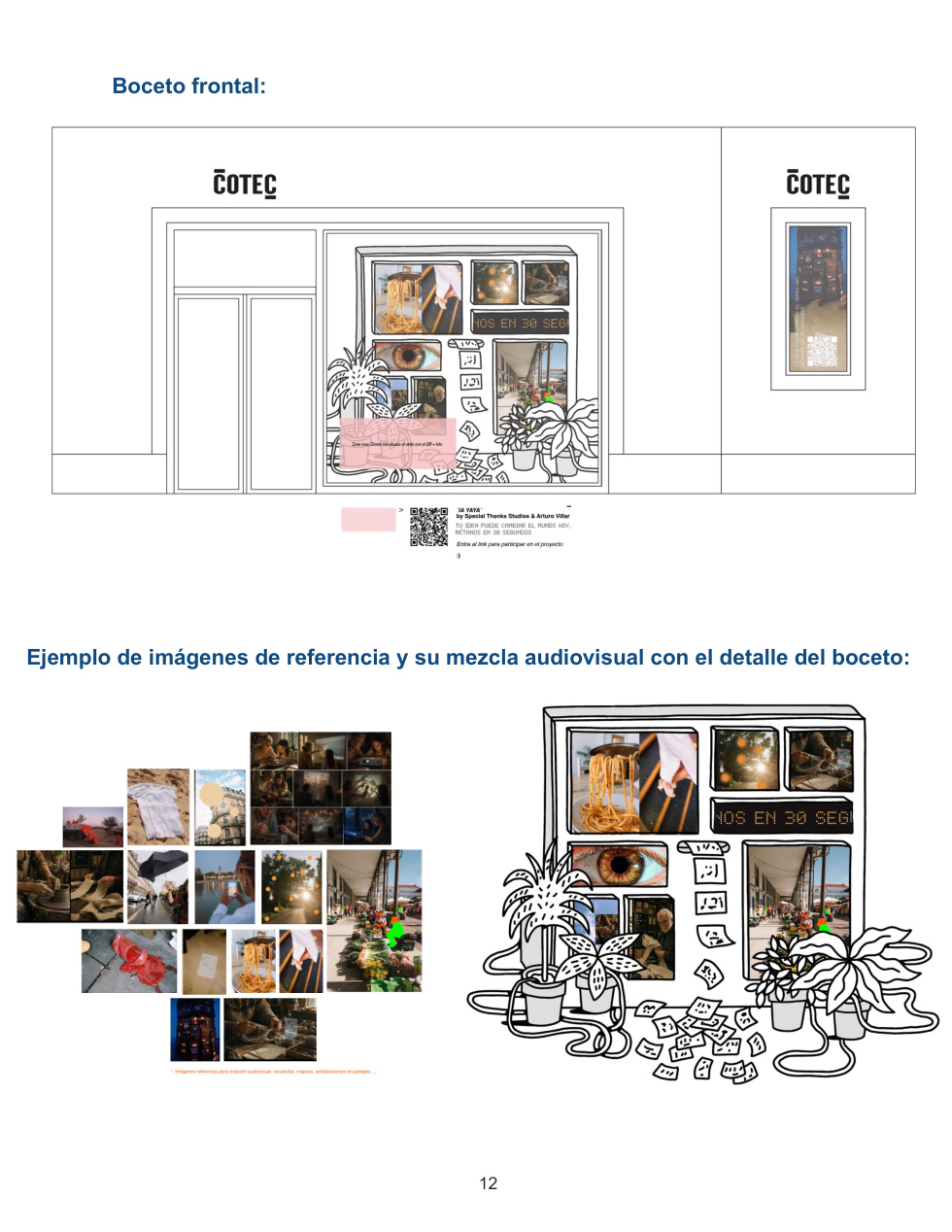 Boceto frontal y referencias visuales de IA YAYA